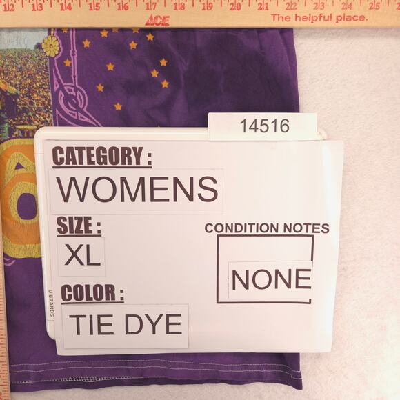 Woodstock 1969 Short Sleeve Crew Neck Graphic Shirt Womens Size XL Tie Dye - Picture 8 of 9